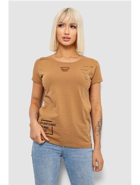 Футболка жіноча з принтом, колір коричневий, 244R2218-3 244R2218-3 AGER фото - Luxbikini