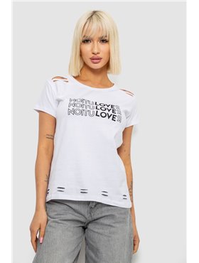 Футболка жіноча з принтом, колір білий, 244R2232 244R2232 AGER фото - Luxbikini