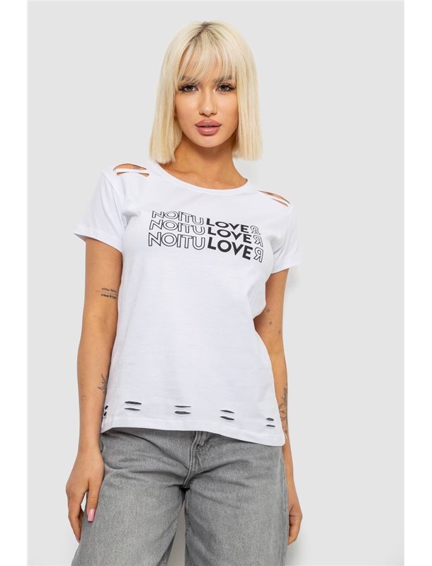 Футболка жіноча з принтом, колір білий, 244R2232 244R2232 AGER фото - Luxbikini