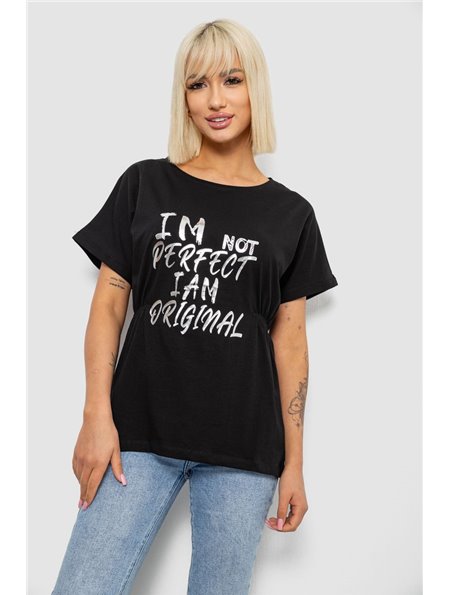 Футболка жіноча з принтом, колір чорний, 244R2349-5 244R2349-5 AGER фото - Luxbikini