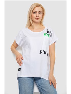 Футболка жіноча з принтом, колір білий, 244R2415 244R2415 AGER фото - Luxbikini