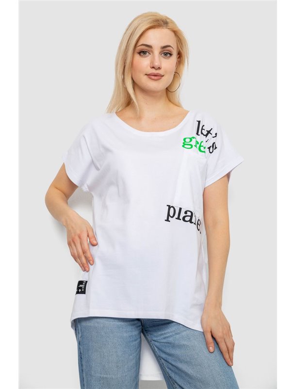 Футболка жіноча з принтом, колір білий, 244R2415 244R2415 AGER фото - Luxbikini