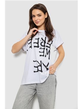 Футболка жіноча з принтом, колір білий, 244R3003 244R3003 AGER фото - Luxbikini