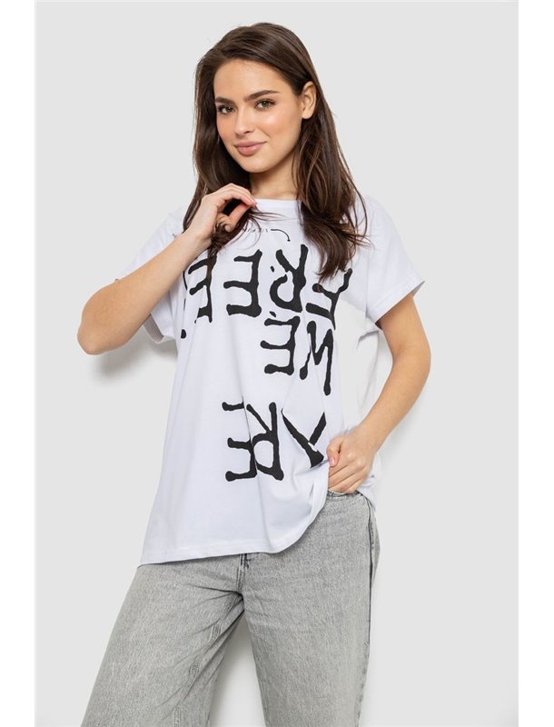 Футболка жіноча з принтом, колір білий, 244R3003 244R3003 AGER фото - Luxbikini