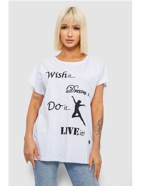 Футболка жіноча з принтом, колір білий, 244R3004 244R3004 AGER фото - Luxbikini