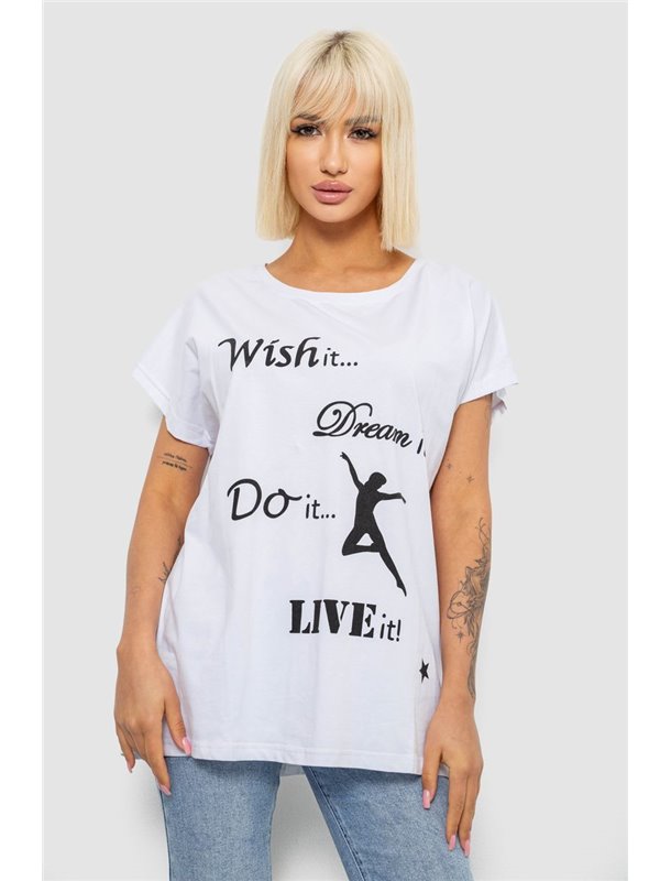 Футболка жіноча з принтом, колір білий, 244R3004 244R3004 AGER фото - Luxbikini