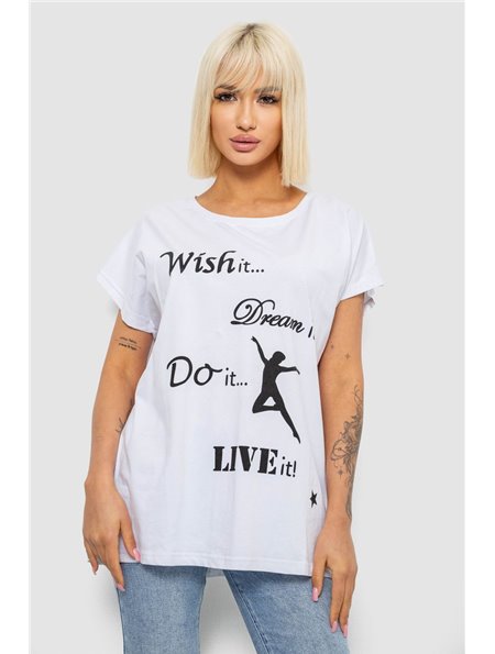 Футболка жіноча з принтом, колір білий, 244R3004 244R3004 AGER фото - Luxbikini