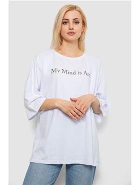 Футболка жіноча з принтом, колір білий, 244R3015 244R3015 AGER фото - Luxbikini