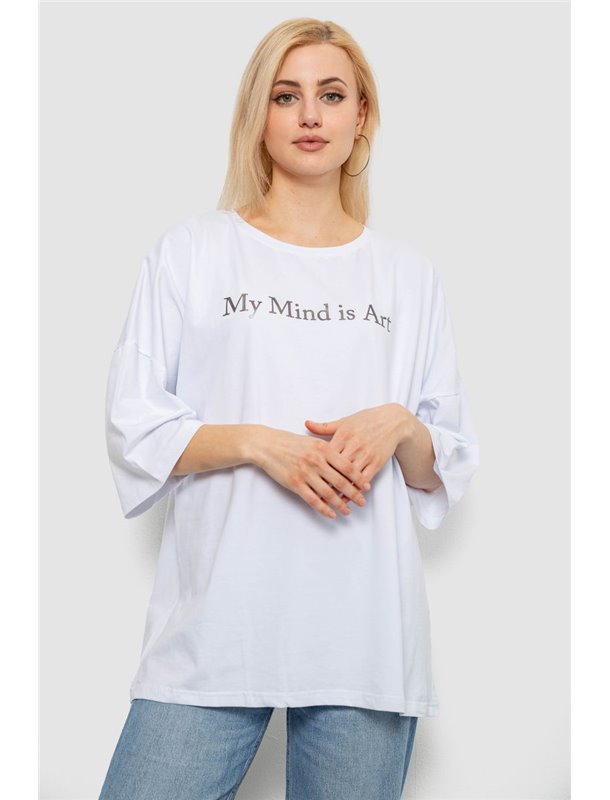 Футболка жіноча з принтом, колір білий, 244R3015 244R3015 AGER фото - Luxbikini