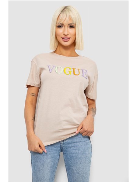 Футболка жіноча з принтом, колір бежевий, 244R4022 244R4022 AGER фото - Luxbikini