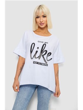 Футболка жіноча з принтом, колір білий, 244R4023 244R4023 AGER фото - Luxbikini