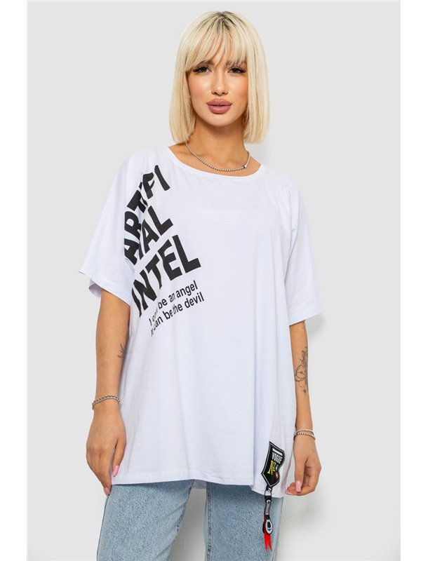 Футболка жіноча з принтом, колір білий, 244R5004 244R5004 AGER фото - Luxbikini