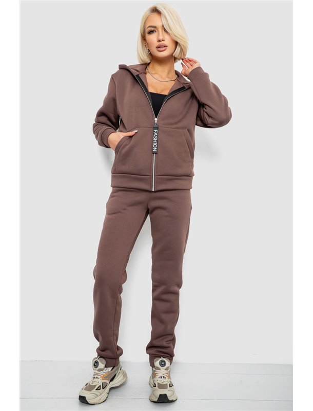 Спортивний костюм жіночий на флісі, колір темно-коричневий, 257R86 257R86 AGER фото - Luxbikini