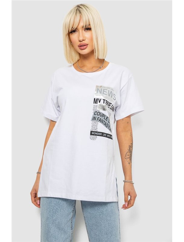Футболка жіноча з принтом, колір білий, 244R2302-5 244R2302-5 AGER фото - Luxbikini