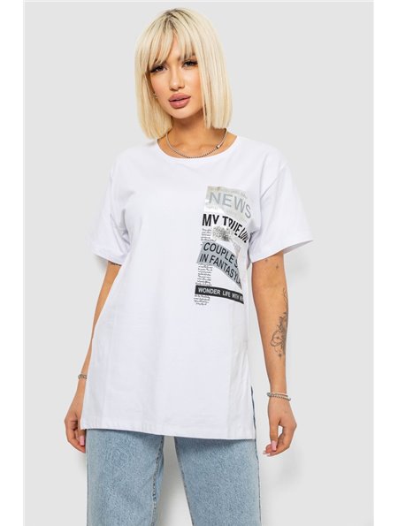 Футболка жіноча з принтом, колір білий, 244R2302-5 244R2302-5 AGER фото - Luxbikini