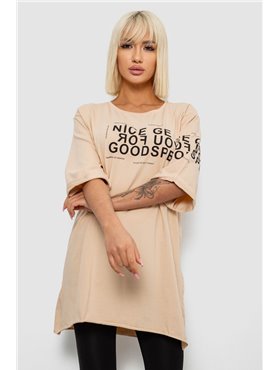 Футболка жіноча з принтом, колір бежевий, 244R2007 244R2007 AGER фото - Luxbikini