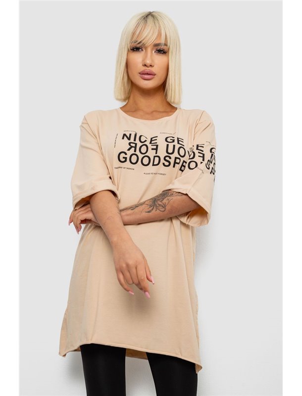 Футболка жіноча з принтом, колір бежевий, 244R2007 244R2007 AGER фото - Luxbikini