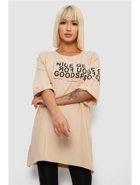 Футболка жіноча з принтом, колір бежевий, 244R2007 244R2007 AGER фото - Luxbikini