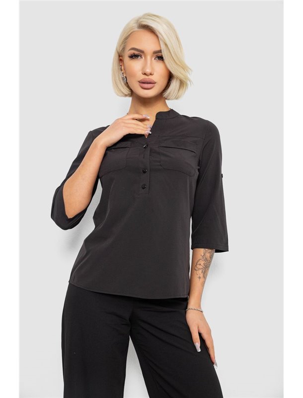 Блуза однотонна, колір чорний, 230R97-1 230R97-1 AGER фото - Luxbikini