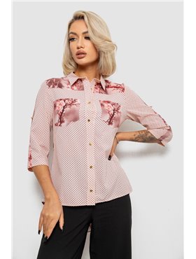 Блуза в горошок з принтом, колір бежево-персиковий, 230R7215-1 230R7215-1 AGER фото - Luxbikini