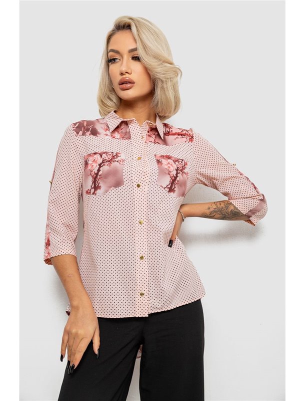 Блуза в горошок з принтом, колір бежево-персиковий, 230R7215-1 230R7215-1 AGER фото - Luxbikini