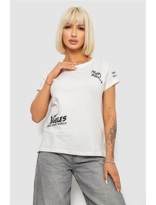 Футболка жіноча з принтом, колір молочний, 244R1014 244R1014 AGER фото - Luxbikini
