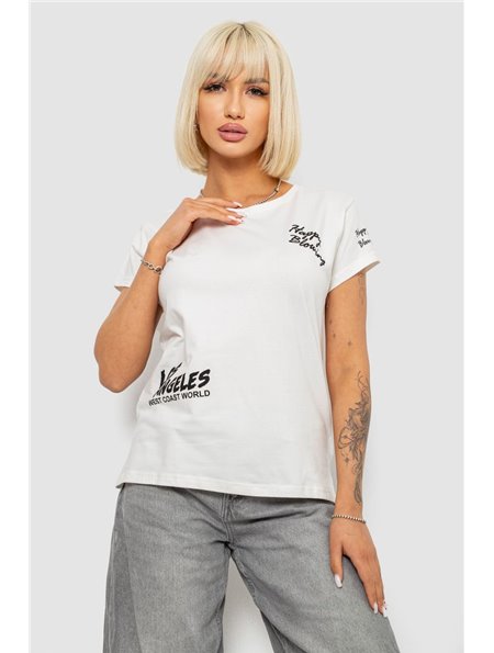 Футболка жіноча з принтом, колір молочний, 244R1014 244R1014 AGER фото - Luxbikini