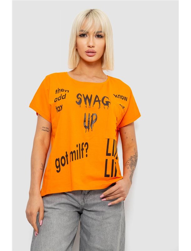 Футболка жіноча з принтом, колір помаранчевий, 244R2013-12 244R2013-12 AGER фото - Luxbikini