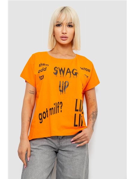 Футболка жіноча з принтом, колір помаранчевий, 244R2013-12 244R2013-12 AGER фото - Luxbikini