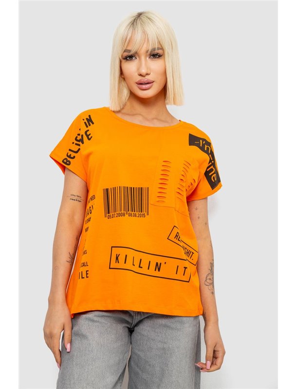 Футболка жіноча з принтом, колір помаранчевий, 244R2013-8 244R2013-8 AGER фото - Luxbikini