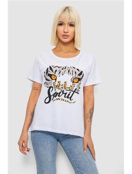 Футболка жіноча з принтом, колір білий, 244R2065 244R2065 AGER фото - Luxbikini