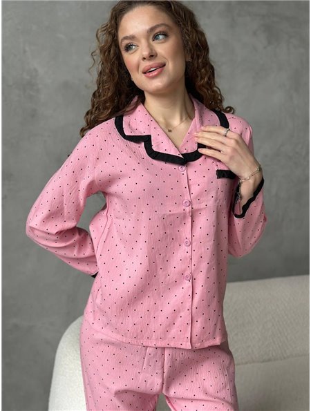 Тонка рожева піжамка в чорну цятку