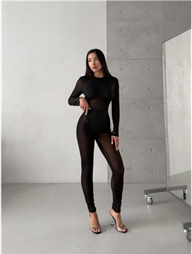 Комбінезон із напівпрозорої еластичної тканини, чорний М69-S Domino фото - Luxbikini