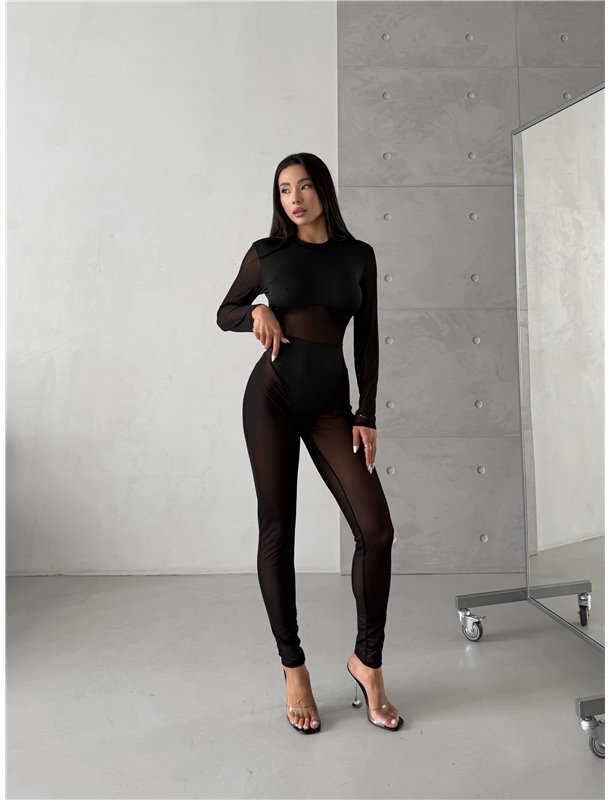 Комбінезон із напівпрозорої еластичної тканини, чорний М69-S Domino фото - Luxbikini