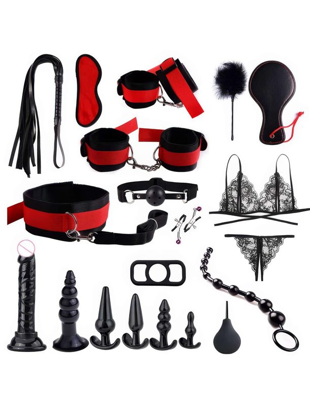 БДСМ-набір для інтимних ігор на 19 предметів бондаж стимуляція Чорний-Червоний X00001266 China фото - Luxbikini