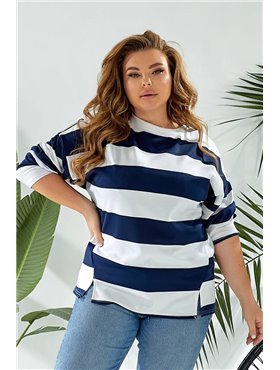 Світшот жіночий в смужку, колір біло-синій, 257R332-2 257R332-2 AGER фото - Luxbikini