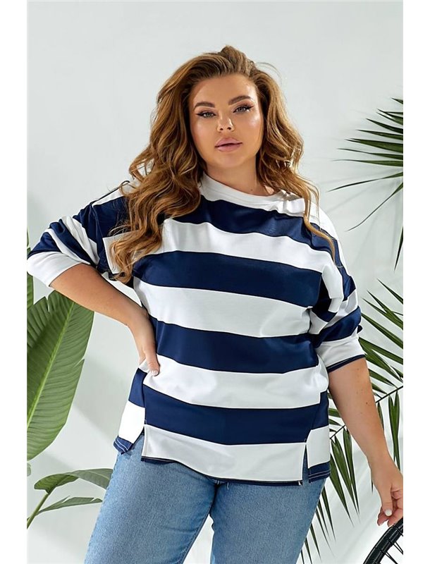 Світшот жіночий в смужку, колір біло-синій, 257R332-2 257R332-2 AGER фото - Luxbikini