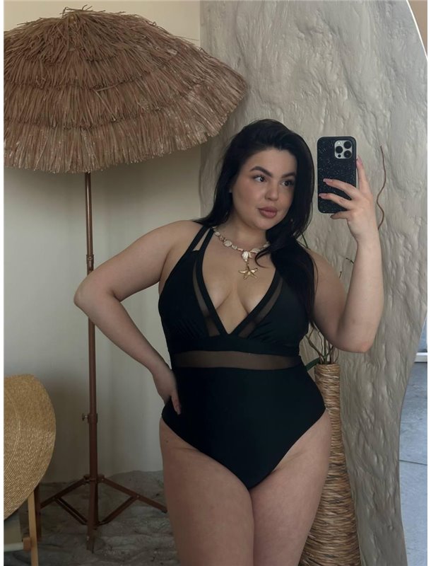 Суцільний чорний купальник PLUS SIZE SW4030 Ghazel фото - Luxbikini