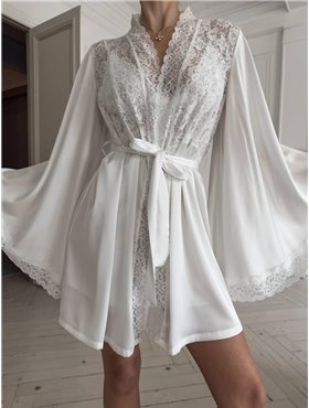 Комплект білої піжами з халатиком та сорочкою DO4010/1 Ghazel фото - Luxbikini