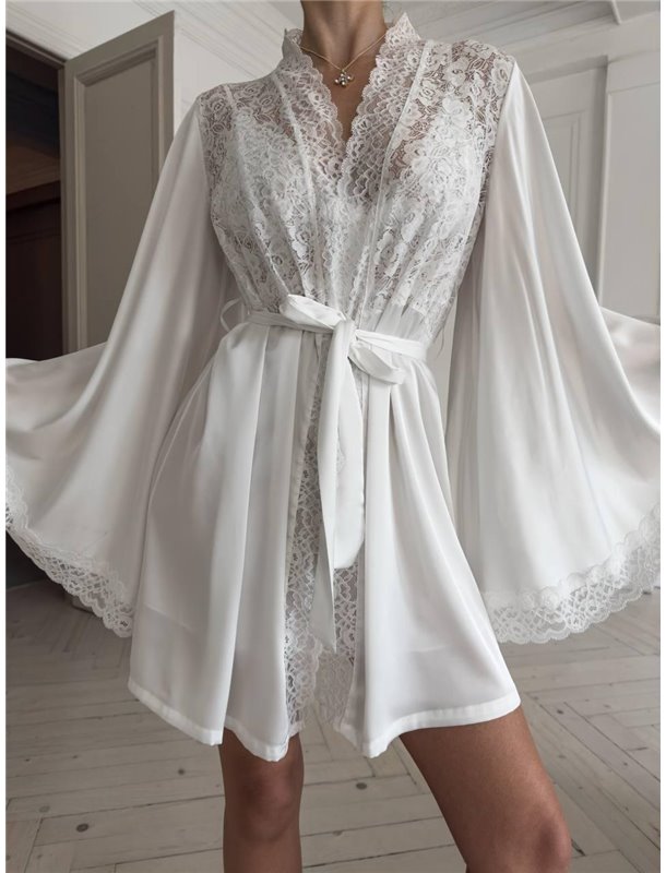 Комплект білої піжами з халатиком та сорочкою DO4010/1 Ghazel фото - Luxbikini