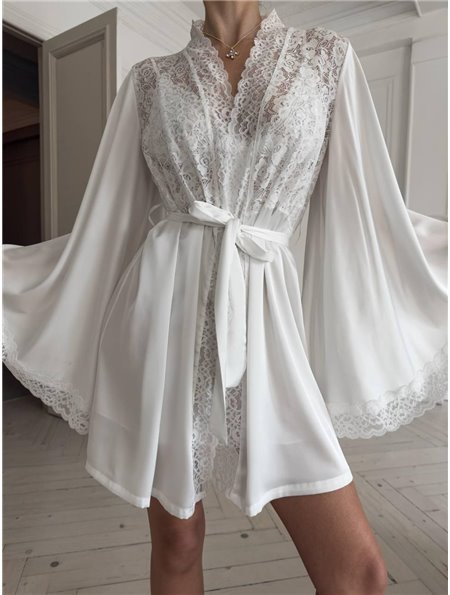 Комплект білої піжами з халатиком та сорочкою DO4010/1 Ghazel фото - Luxbikini