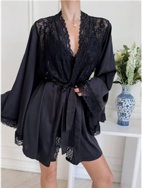 Комплект чорної піжами з халатиком та сорочкою DO4010 Ghazel фото - Luxbikini