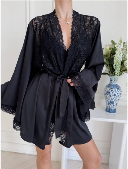 Комплект чорної піжами з халатиком та сорочкою DO4010 Ghazel фото - Luxbikini