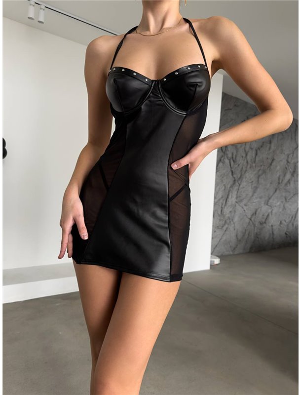 Шкіряна сукня з сіткою 453/77-S Domino фото - Luxbikini