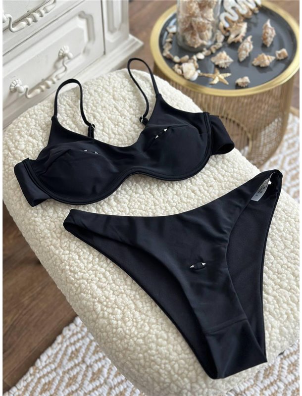 Жіночий чорний роздільний купальник з срібним пірсингом на грудях SW4020 Ghazel фото - Luxbikini