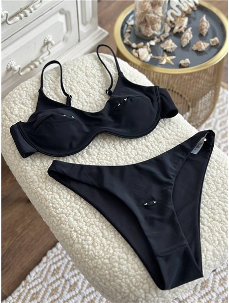 Жіночий чорний роздільний купальник з срібним пірсингом на грудях SW4020 Ghazel фото - Luxbikini