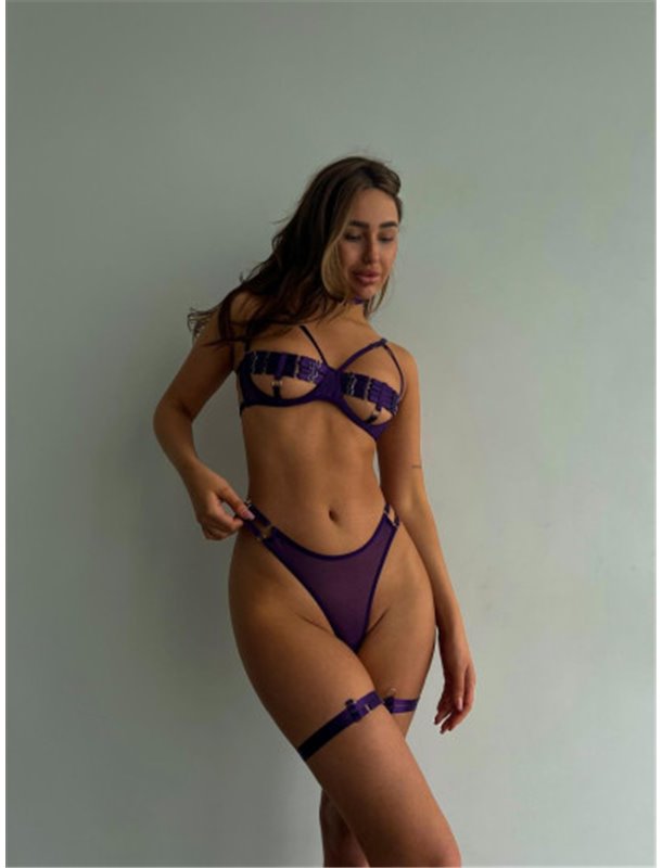 Фіолетовий комплект еротичної білизни з гартерами 770511111 Ghazel фото - Luxbikini