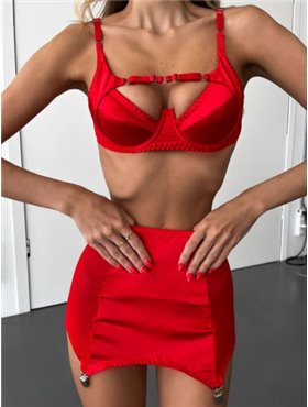 Червоний комплект еротичної білизни з спідничкою 780311111 Ghazel фото - Luxbikini