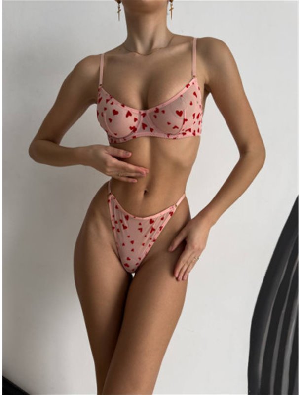 Рожевий спокусливий комплект білизни в червоне сердечко 122781111 Ghazel фото - Luxbikini