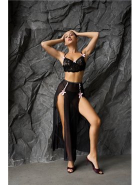Комплект чорної еротичної білизни зі спідничкою 143831111 Ghazel фото - Luxbikini